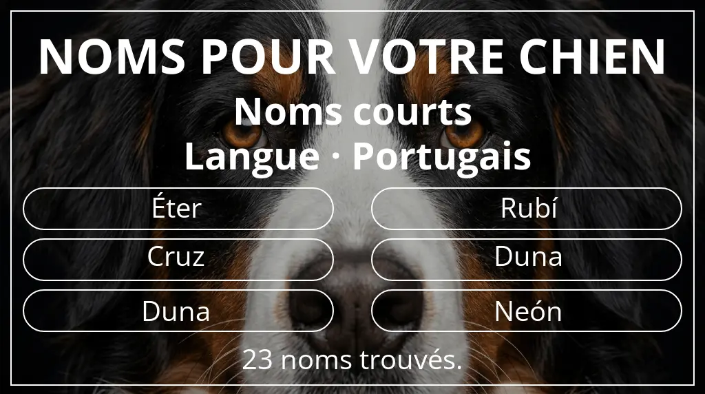Noms de chiens inspirés de longueur du nom court (2 à 4) et langue portugais
