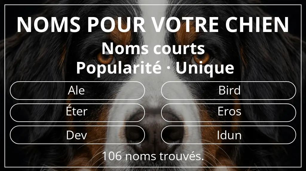 Noms de chiens basés sur longueur du nom court (2 à 4) et popularité unique