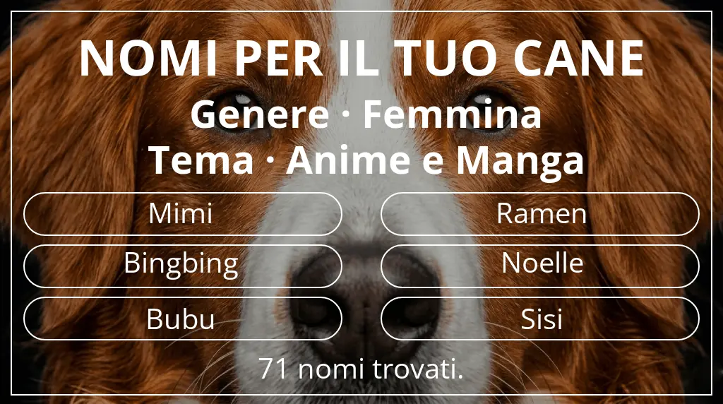 Nomi per cani basati su genere femmina e tema anime e manga