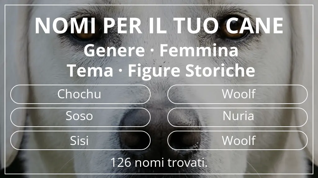 Nomi per cani basati su genere femmina e tema figure storiche