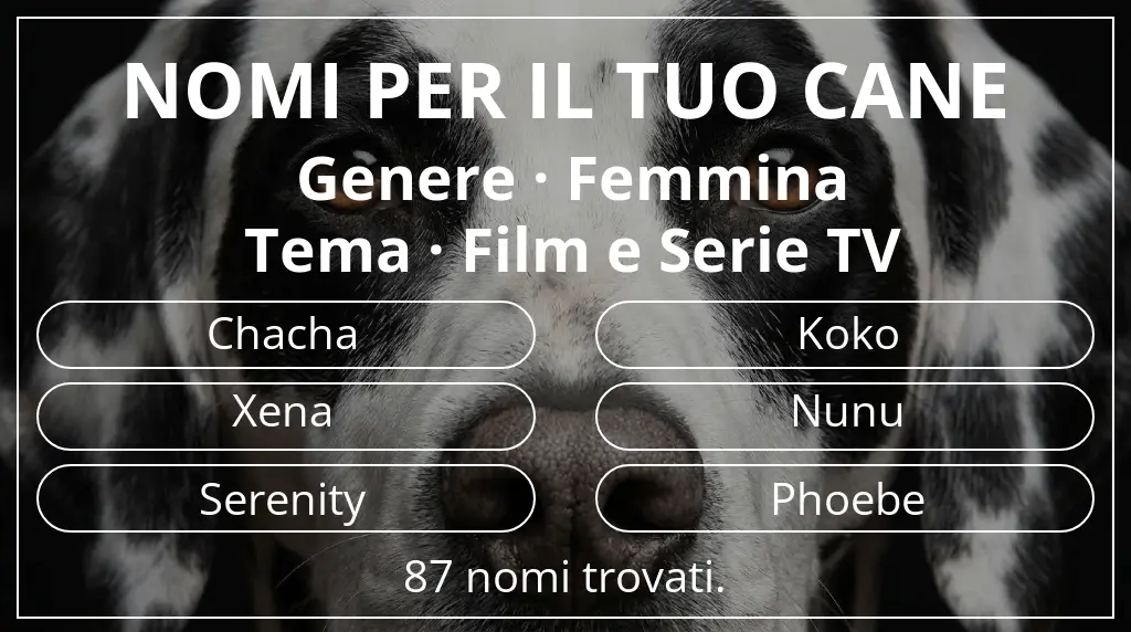 Nomi per cani basati su genere femmina e tema film e serie tv
