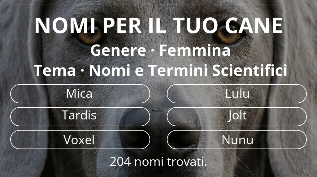Nomi canini basati su genere femmina e tema nomi e termini scientifici