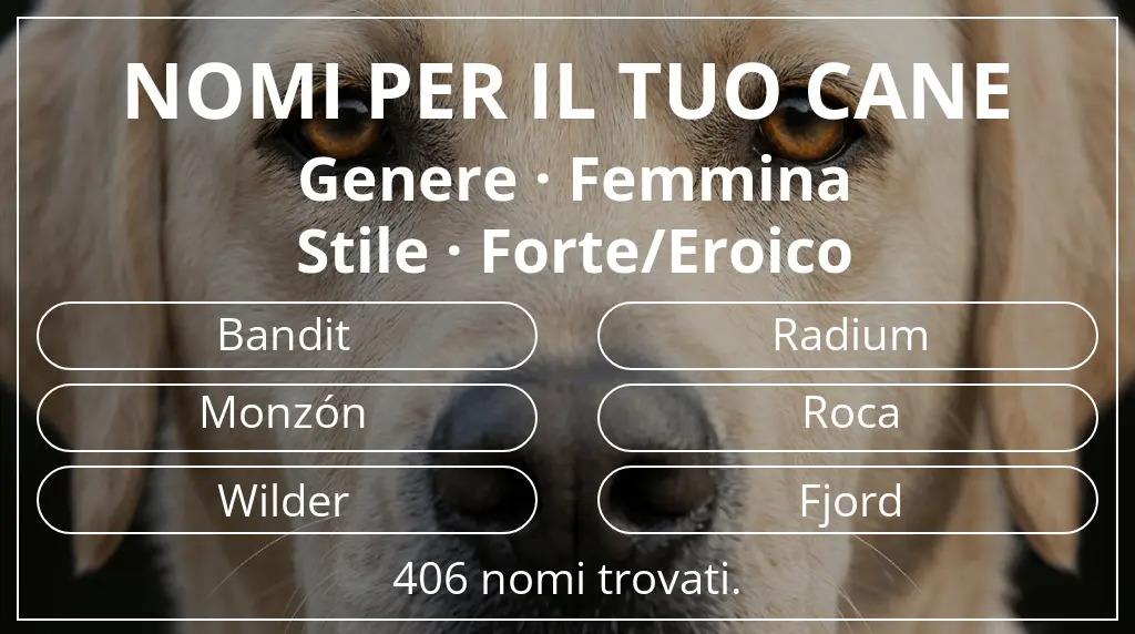 Nomi per cani ispirati a genere femmina e stile forte/eroico