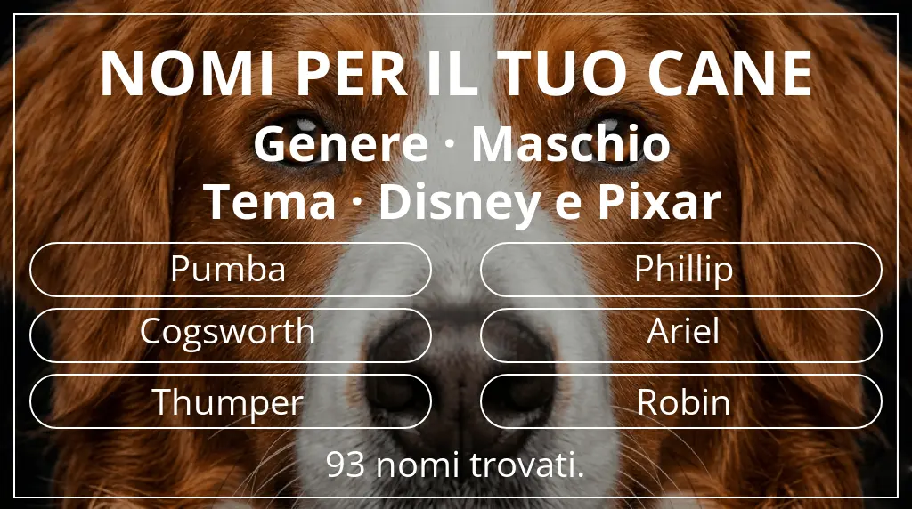 Nomi per cani basati su genere maschio e tema disney e pixar