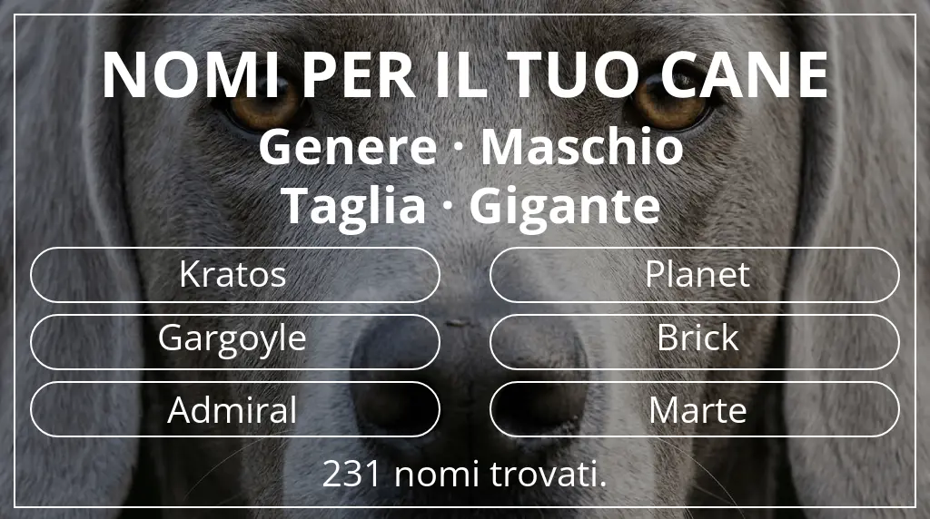 Nomi canini basati su genere maschio e taglia gigante