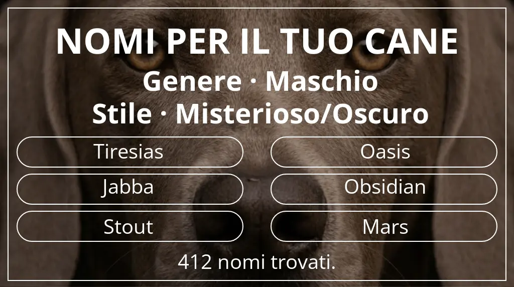 Nomi canini ispirati a genere maschio e stile misterioso/oscuro