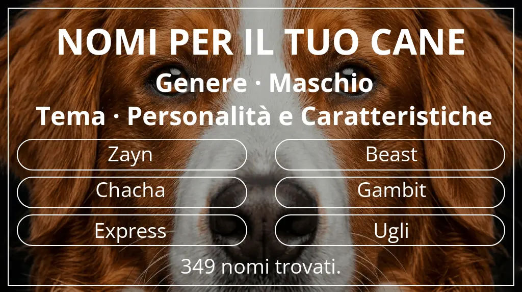 Nomi canini ispirati a genere maschio e tema personalità e caratteristiche