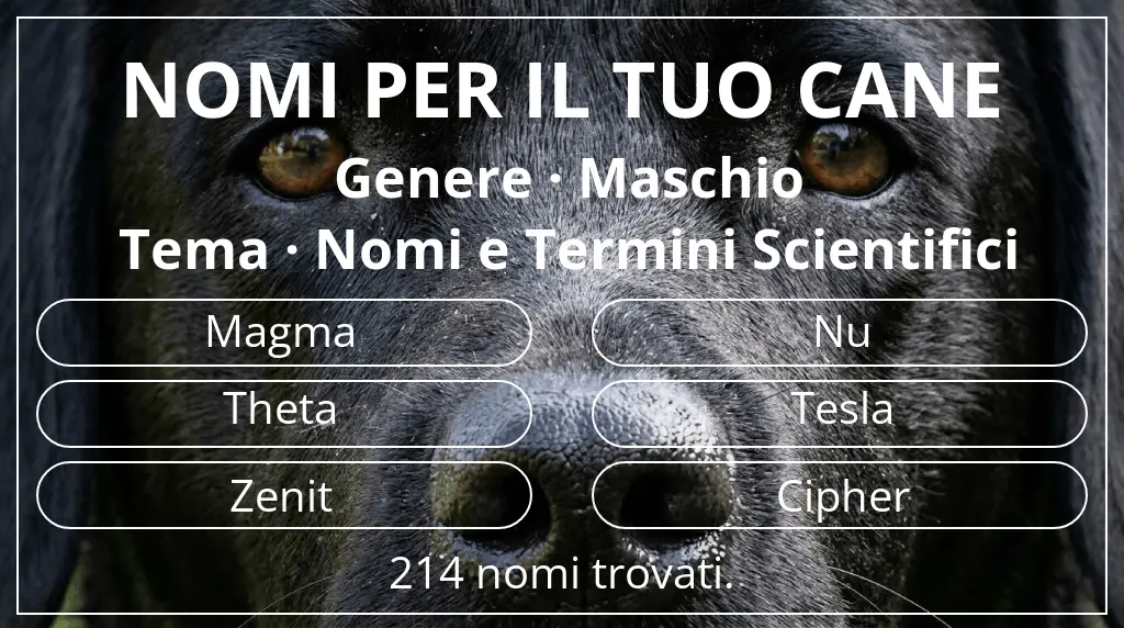 Nomi canini basati su genere maschio e tema nomi e termini scientifici