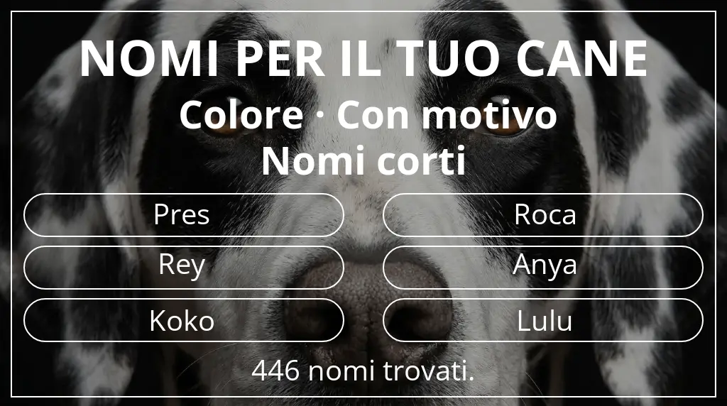 Nomi canini ispirati a colore con motivo e lunghezza del nome breve (2–4)