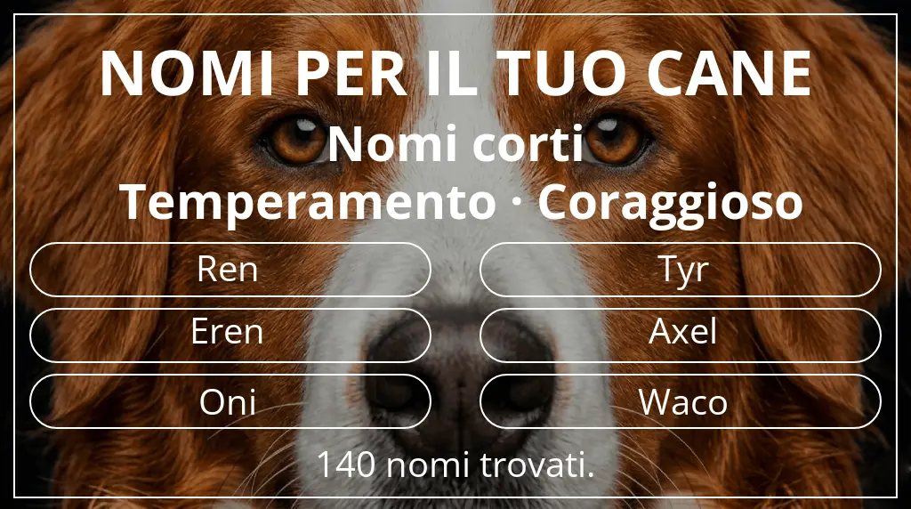 Nomi canini basati su lunghezza del nome breve (2–4) e temperamento coraggioso