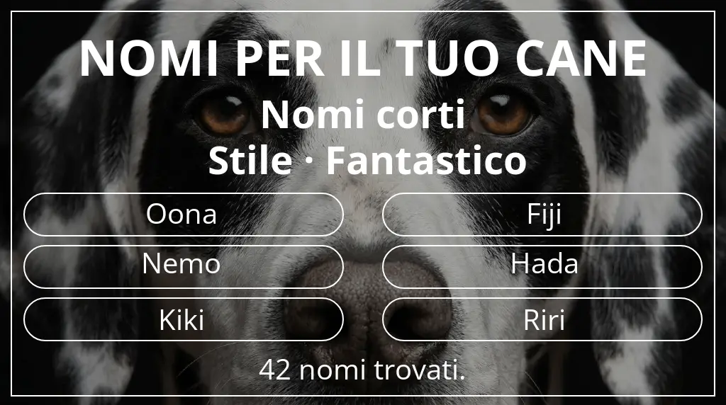 Nomi per cani ispirati a lunghezza del nome breve (2–4) e stile fantastico