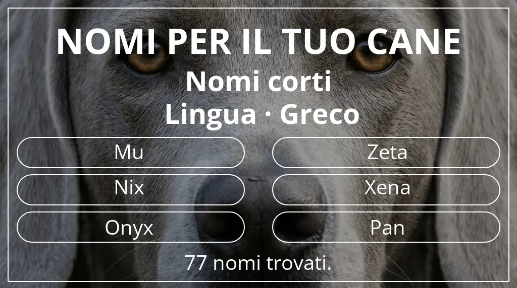 Nomi per cani basati su lunghezza del nome breve (2–4) e lingua greco