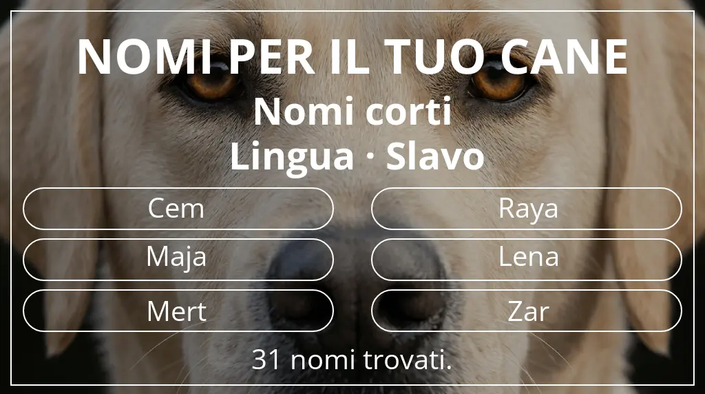 Nomi per cani basati su lunghezza del nome breve (2–4) e lingua slavo