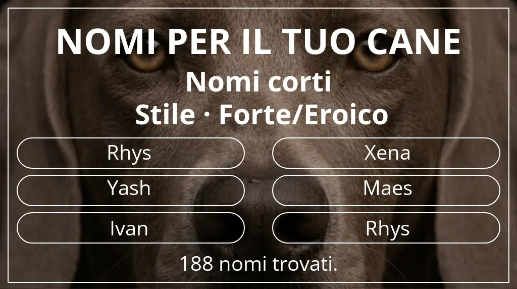 Nomi canini ispirati a lunghezza del nome breve (2–4) e stile forte/eroico