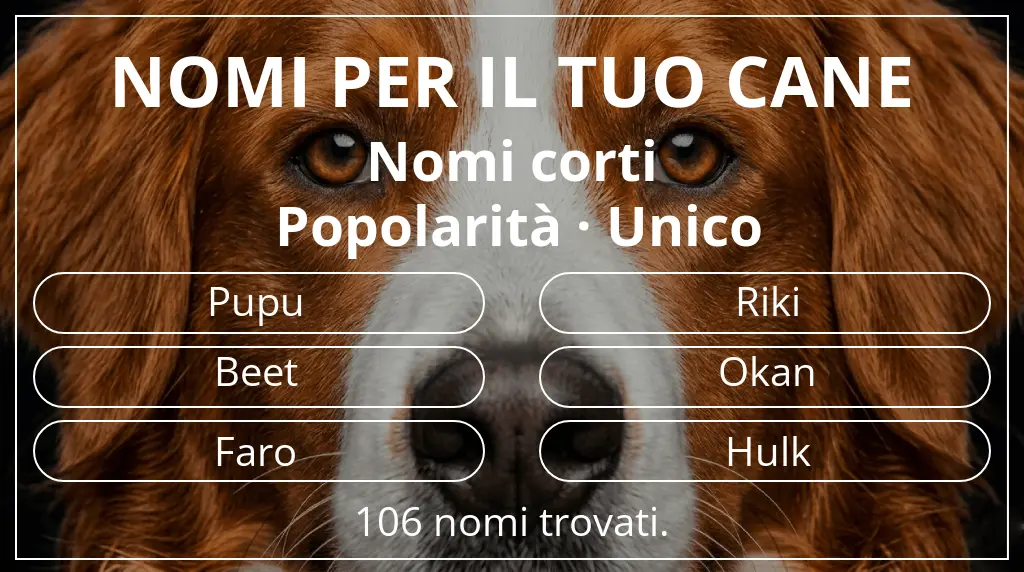 Nomi per cani basati su lunghezza del nome breve (2–4) e popolarità unico