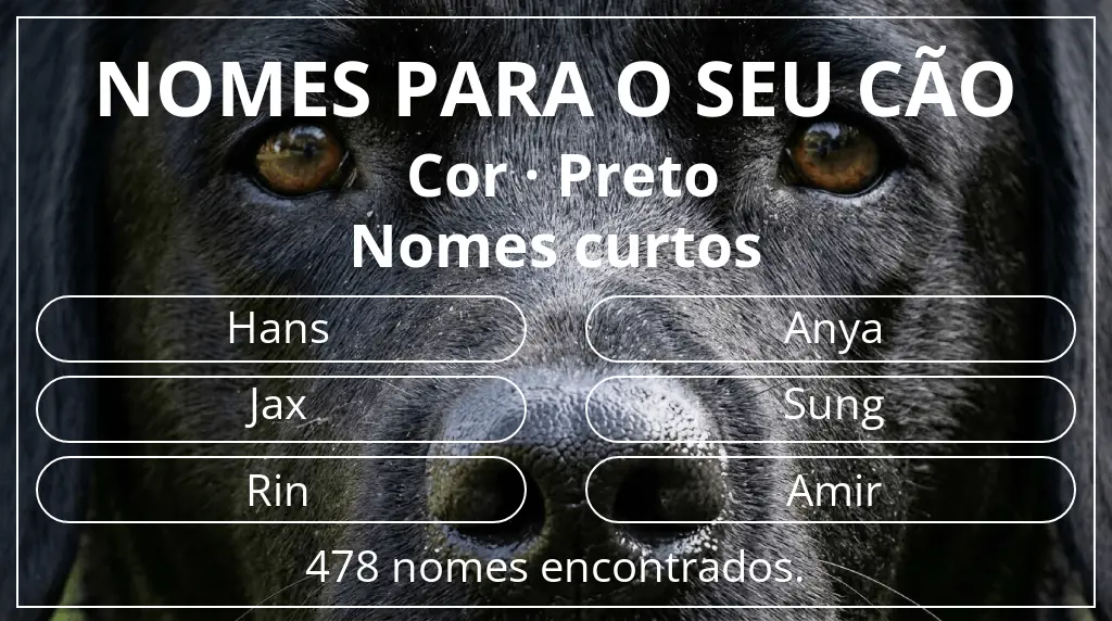 Nomes caninos segundo cor preto e comprimento do nome curto (2–4)