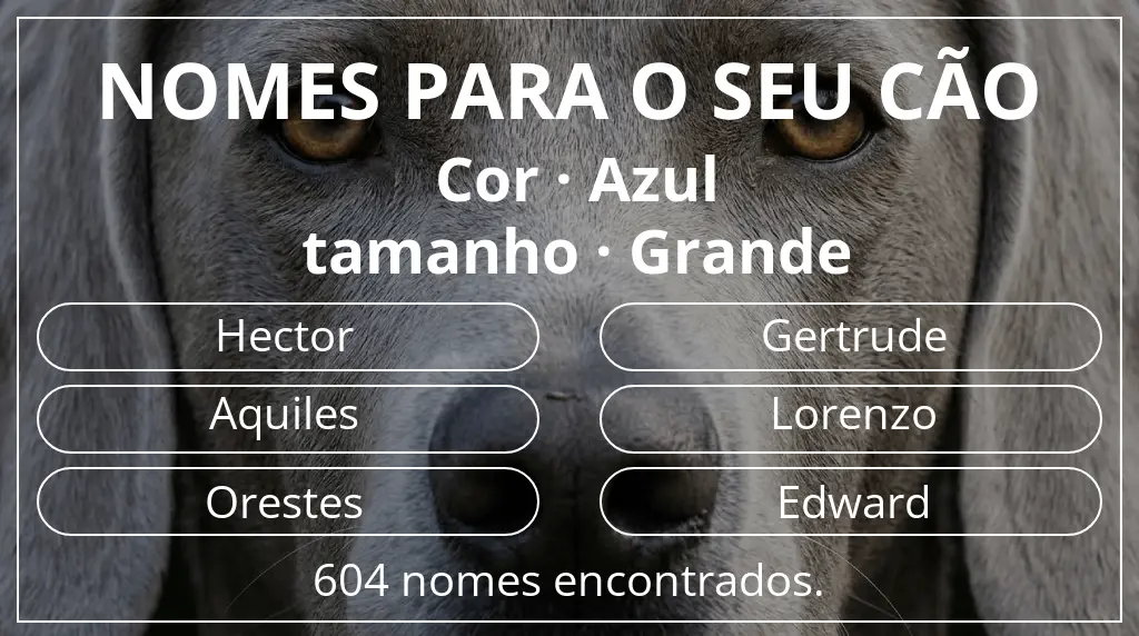 Nomes para cães segundo cor azul e tamanho grande