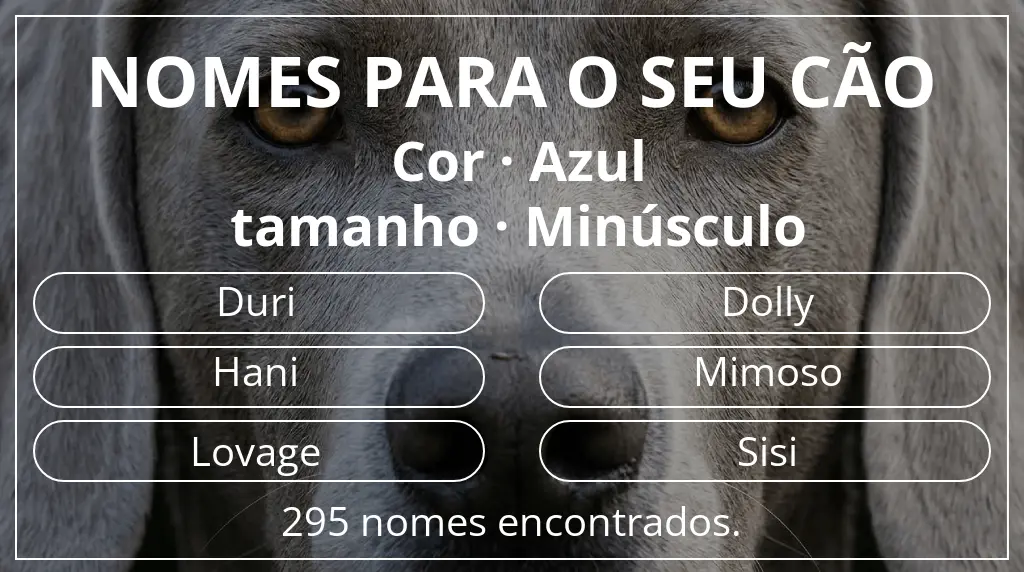 Nomes para cães segundo cor azul e tamanho minúsculo