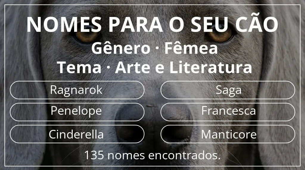 Nomes para cães baseados em gênero fêmea e tema arte e literatura