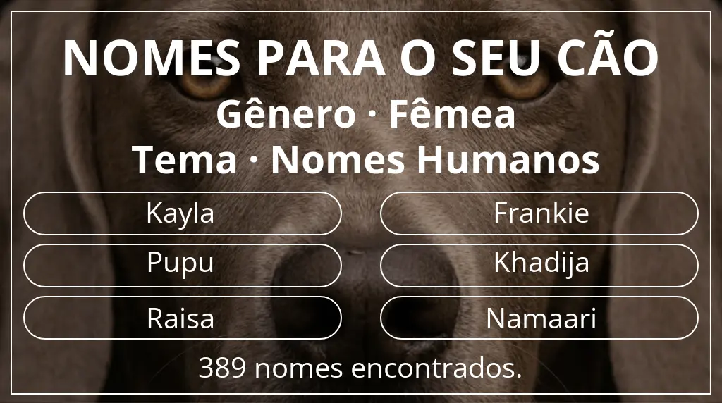 Nomes para cães baseados em gênero fêmea e tema nomes humanos