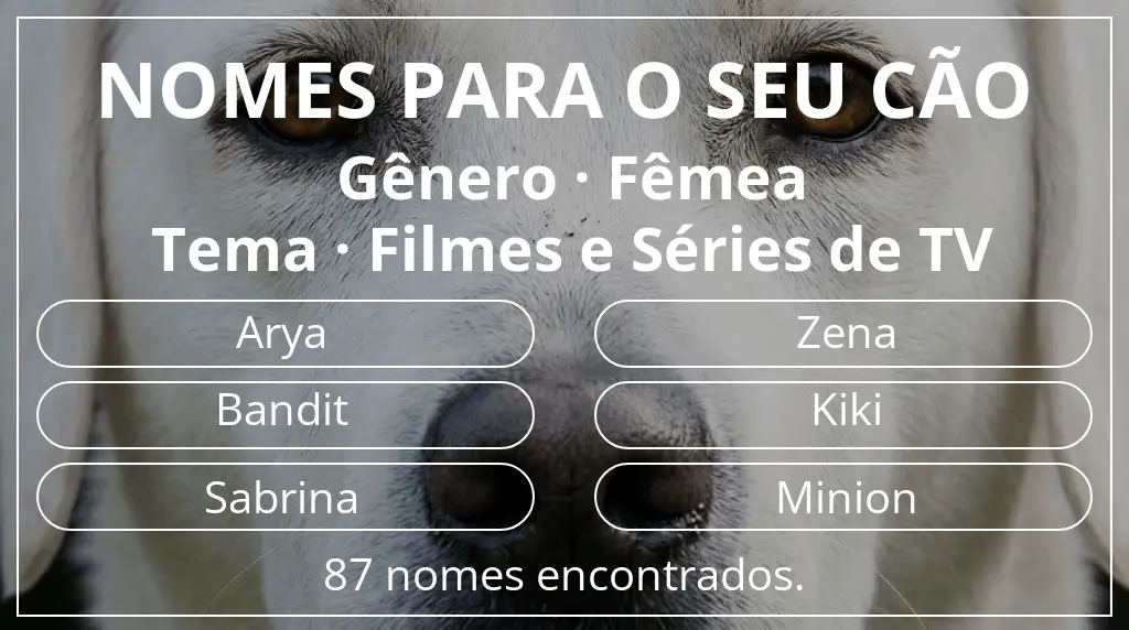Nomes para cães segundo gênero fêmea e tema filmes e séries de tv
