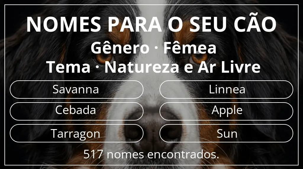 Nomes para cães com inspiração em gênero fêmea e tema natureza e ar livre