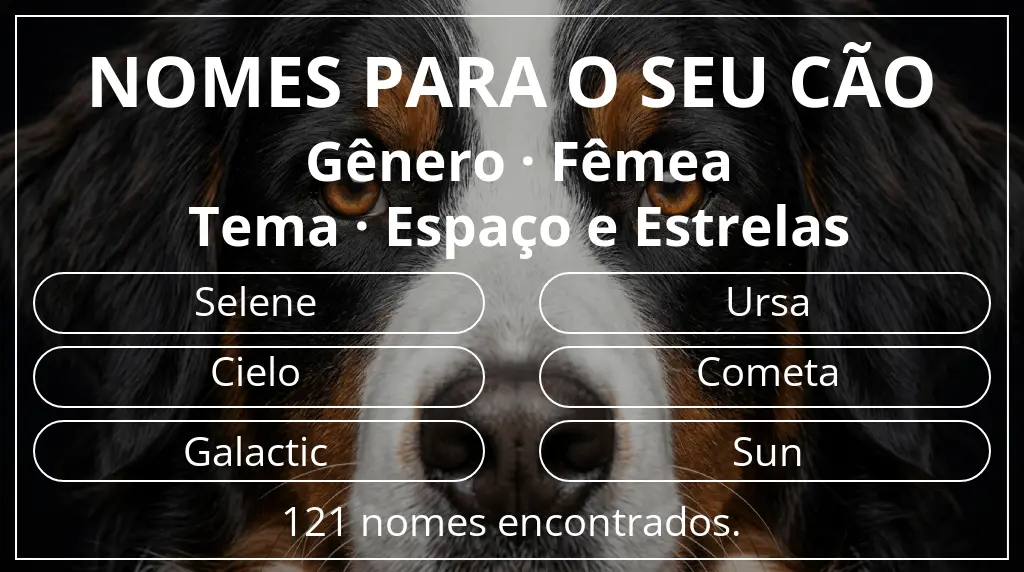 Nomes para cães baseados em gênero fêmea e tema espaço e estrelas