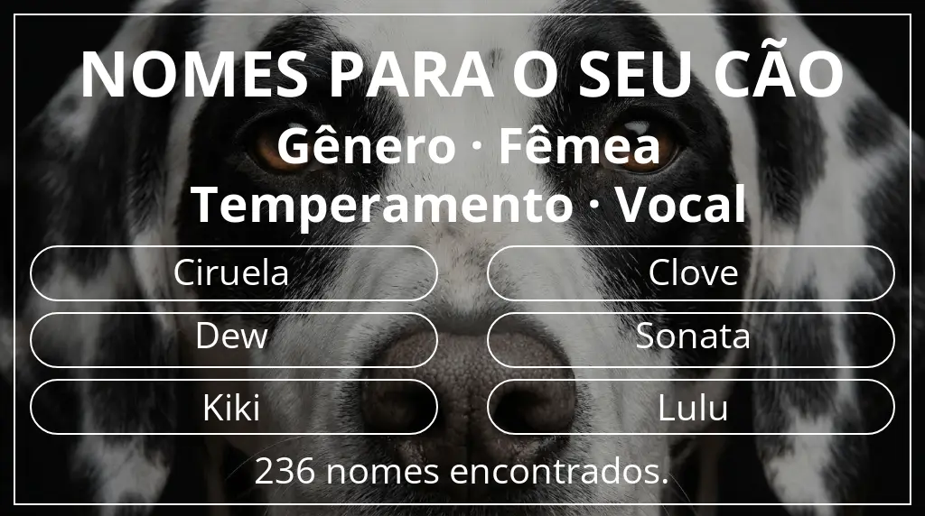Nomes para cães segundo gênero fêmea e temperamento vocal