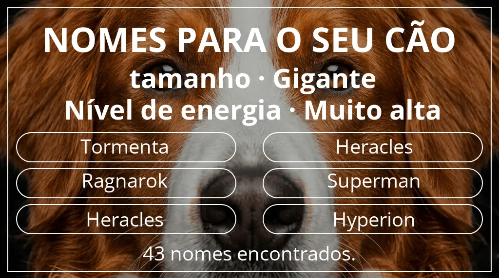 Nomes caninos baseados em tamanho gigante e nível de energia muito alta