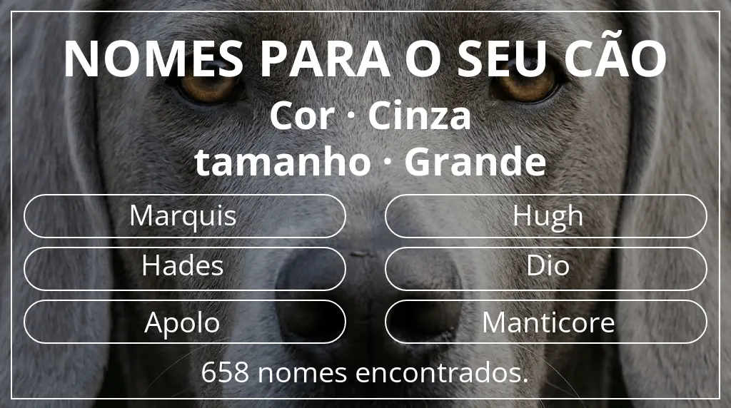 Nomes caninos segundo cor cinza e tamanho grande