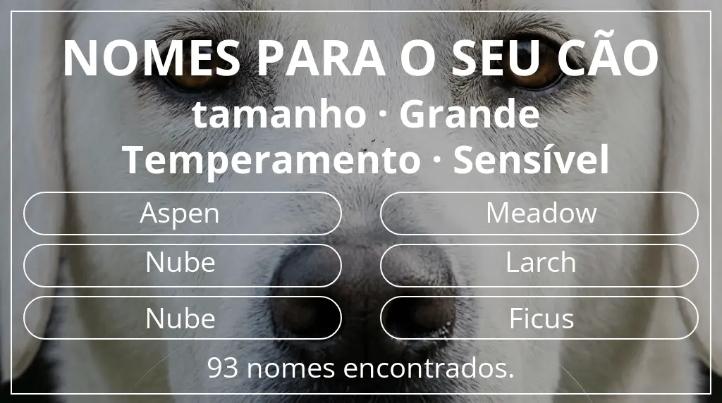 Nomes caninos segundo tamanho grande e temperamento sensível