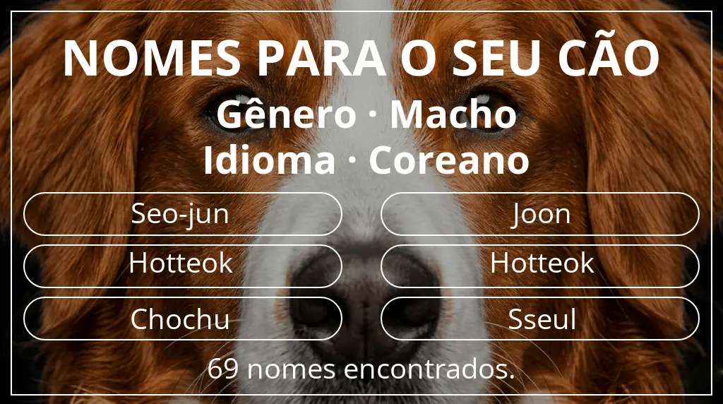 Nomes para cães com inspiração em gênero macho e idioma coreano