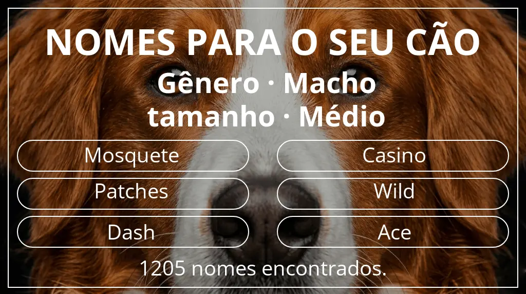 Nomes para cães segundo gênero macho e tamanho médio