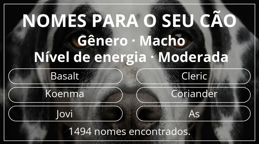 Nomes para cães baseados em gênero macho e nível de energia moderada
