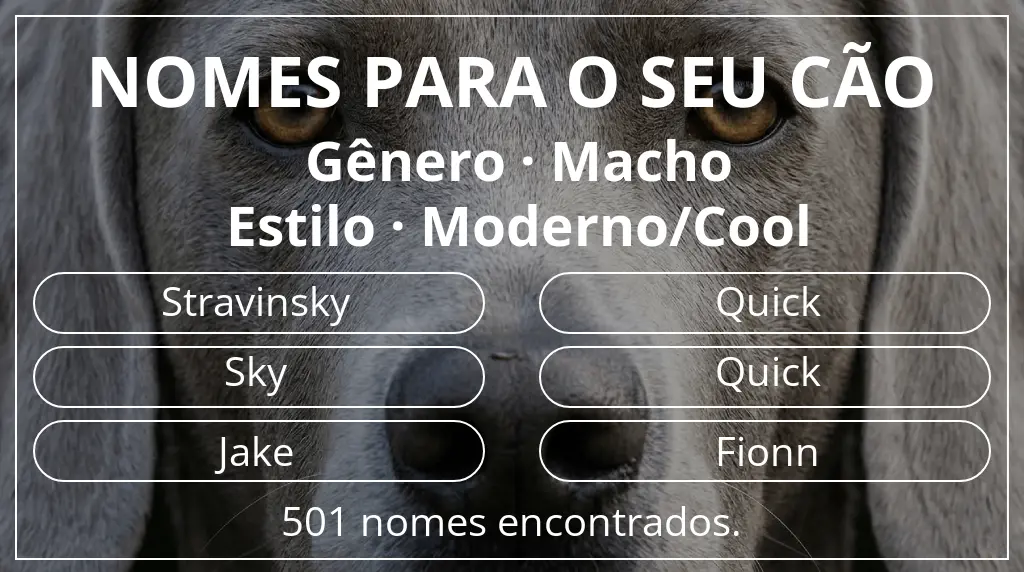 Nomes caninos com inspiração em gênero macho e estilo moderno/cool