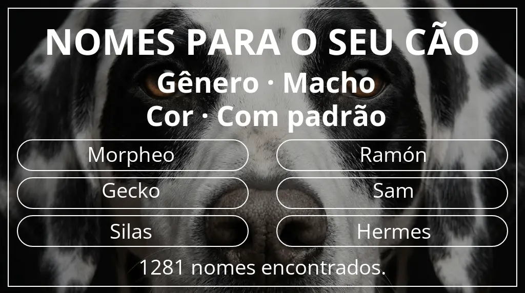Nomes caninos com inspiração em gênero macho e cor com padrão