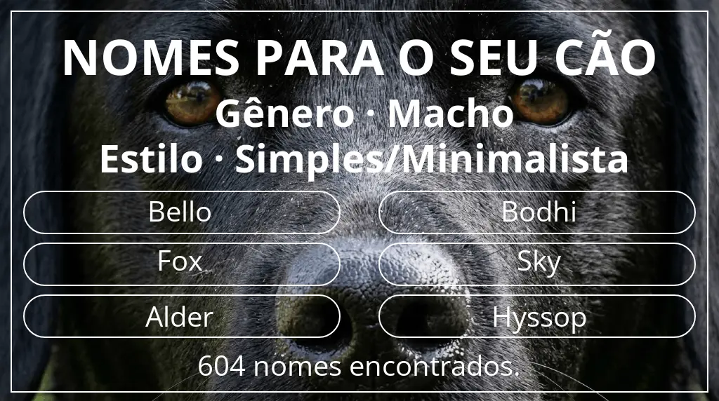 Nomes caninos segundo gênero macho e estilo simples/minimalista