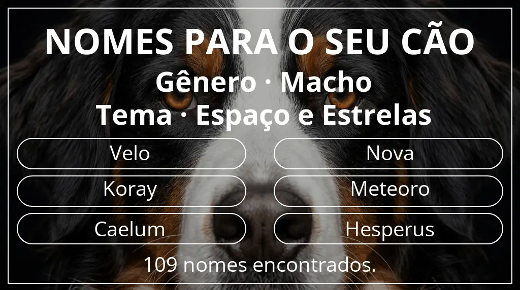 Nomes para cães segundo gênero macho e tema espaço e estrelas