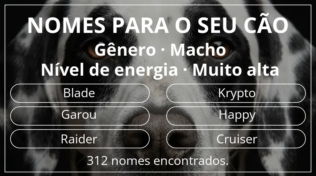 Nomes caninos baseados em gênero macho e nível de energia muito alta