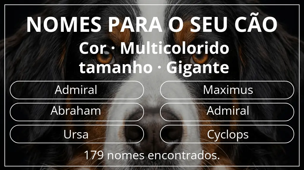 Nomes caninos baseados em cor multicolorido e tamanho gigante