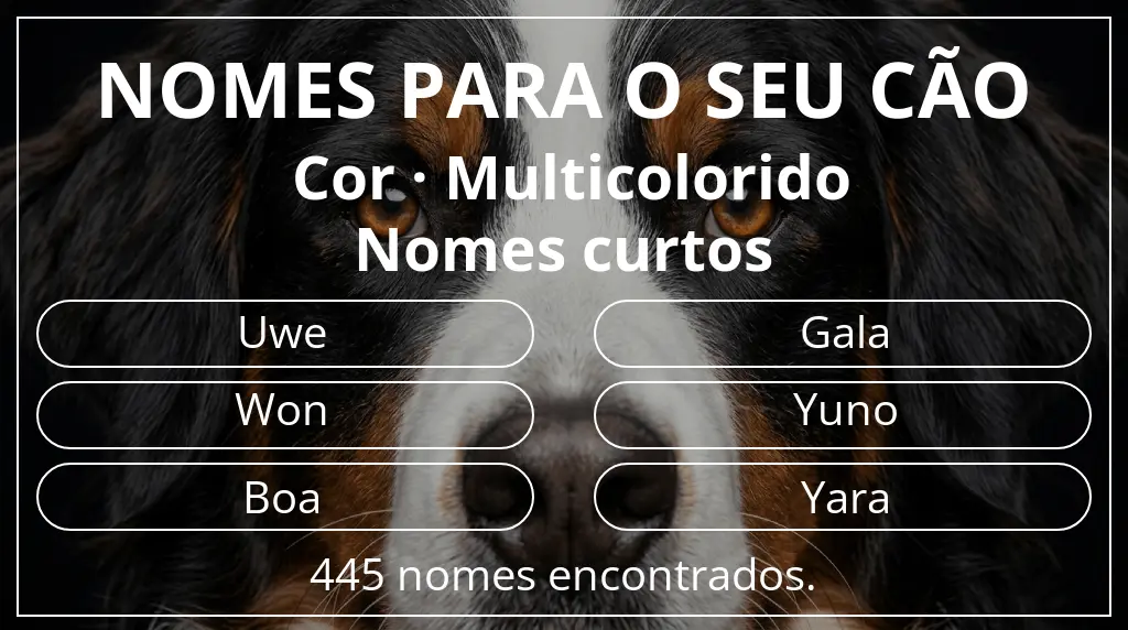 Nomes caninos baseados em cor multicolorido e comprimento do nome curto (2–4)