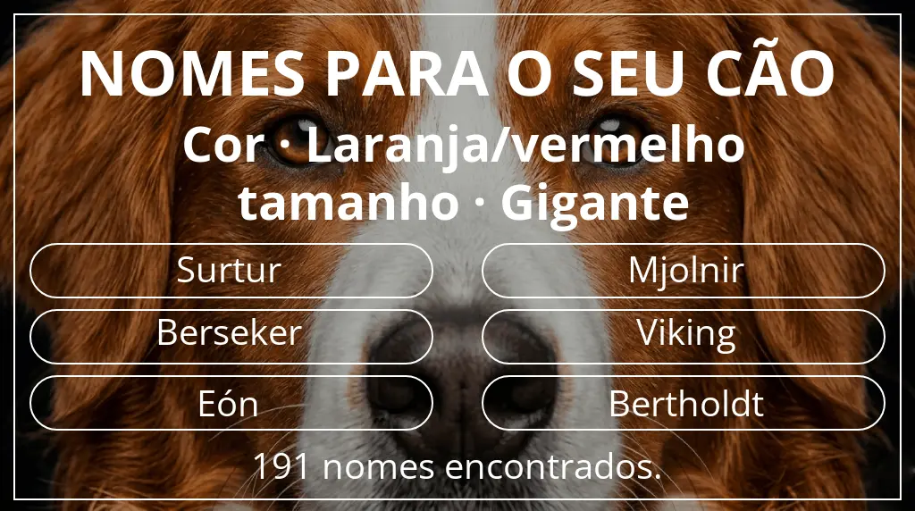 Nomes para cães segundo cor laranja/vermelho e tamanho gigante