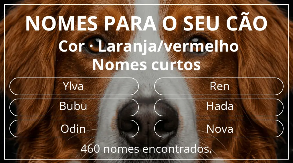 Nomes caninos com inspiração em cor laranja/vermelho e comprimento do nome curto (2–4)
