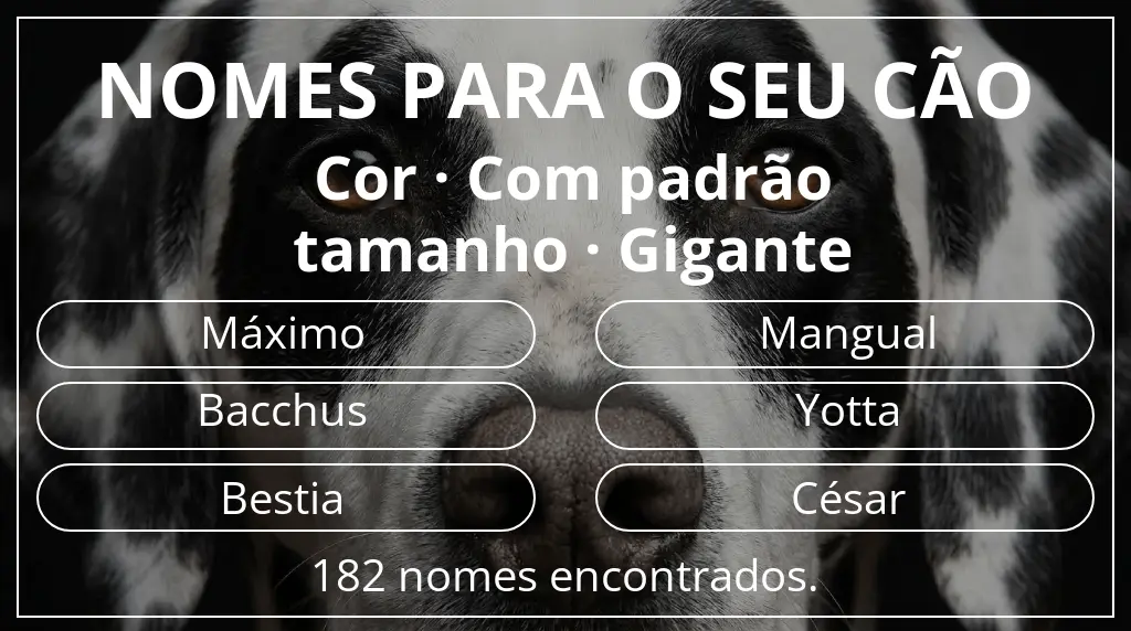 Nomes caninos com inspiração em cor com padrão e tamanho gigante