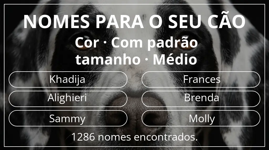 Nomes para cães com inspiração em cor com padrão e tamanho médio