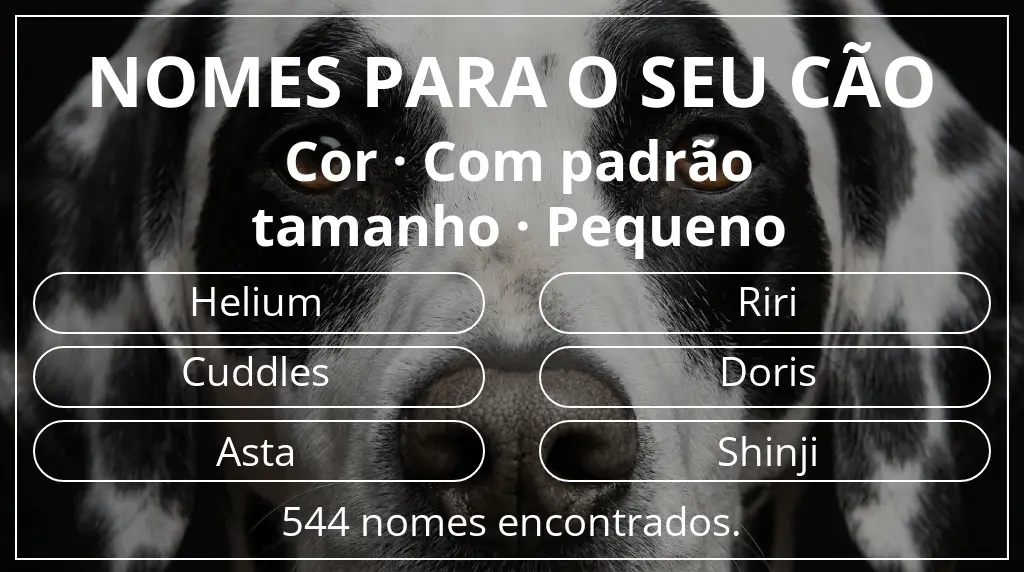 Nomes caninos com inspiração em cor com padrão e tamanho pequeno