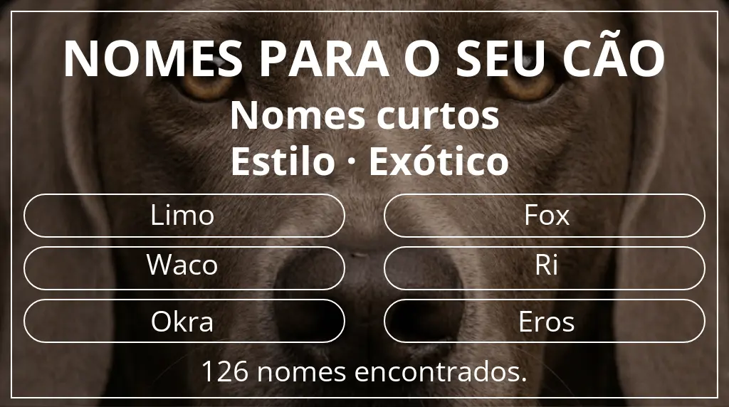 Nomes caninos segundo comprimento do nome curto (2–4) e estilo exótico
