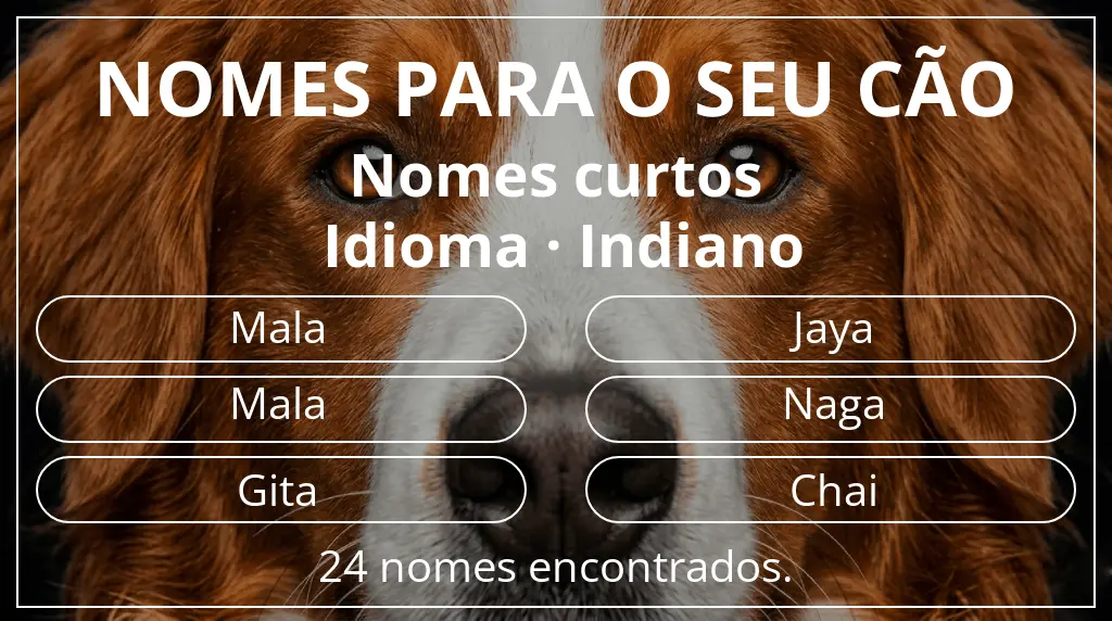 Nomes caninos baseados em comprimento do nome curto (2–4) e idioma indiano