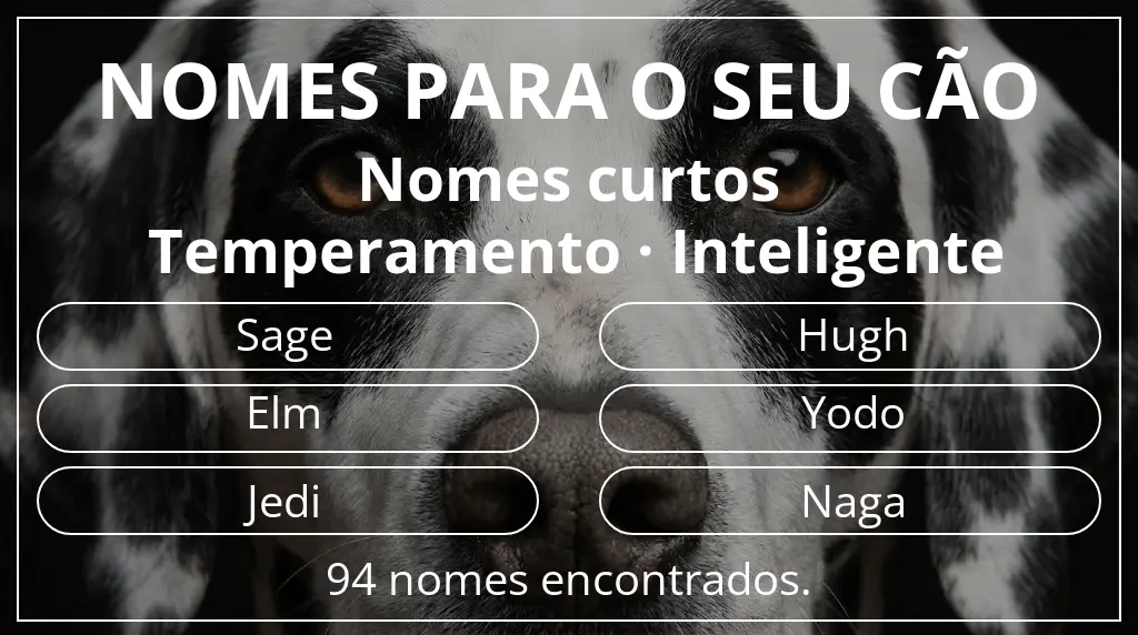 Nomes para cães baseados em comprimento do nome curto (2–4) e temperamento inteligente