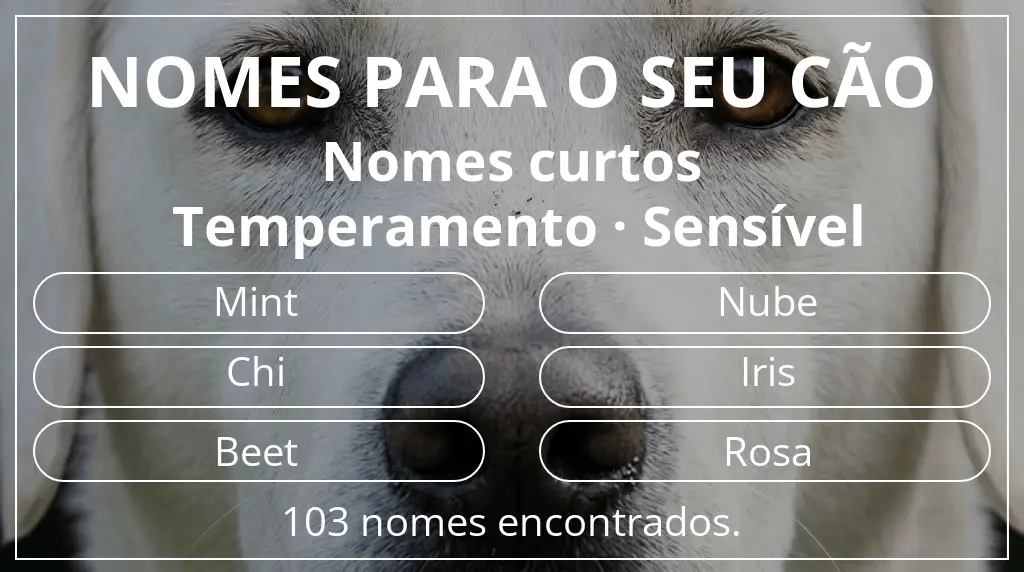 Nomes caninos segundo comprimento do nome curto (2–4) e temperamento sensível